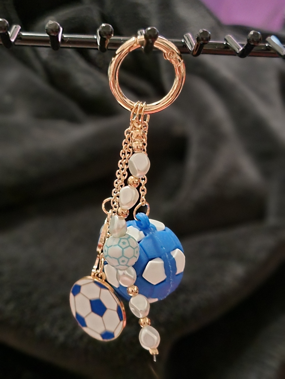 Gold-Tone Blue Soccer Charm Keychain